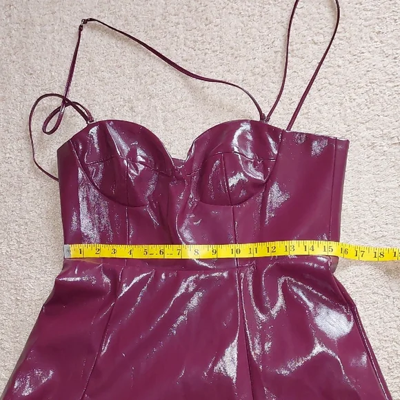 STAUD Plum Abstract Faux Leather Midi Dress Sz 12 - Picture 11 of 15